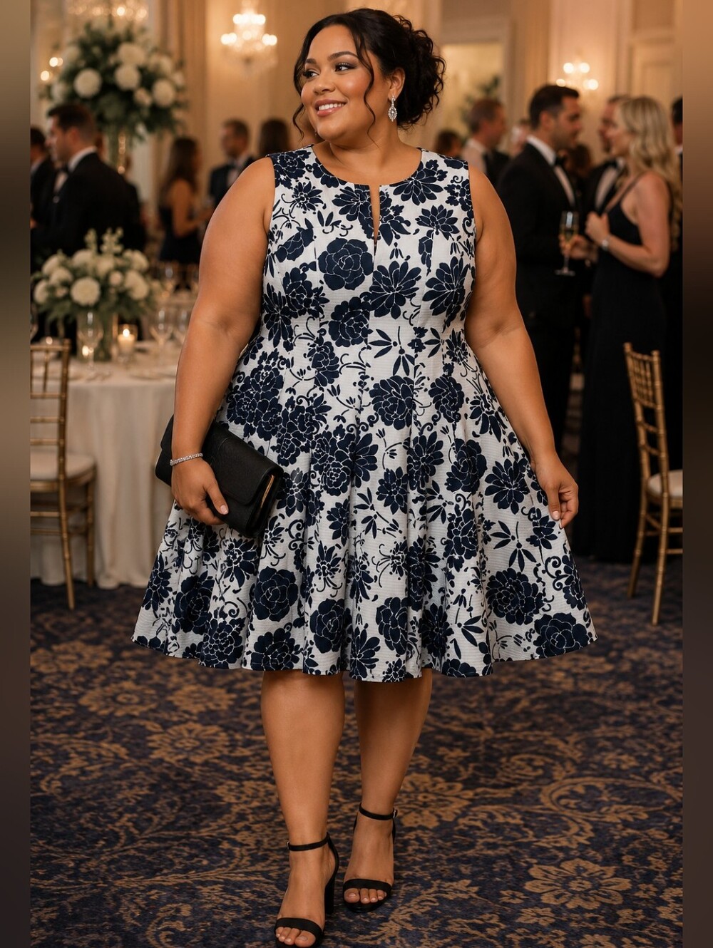 Floral Sleeveless Dress in Black and White